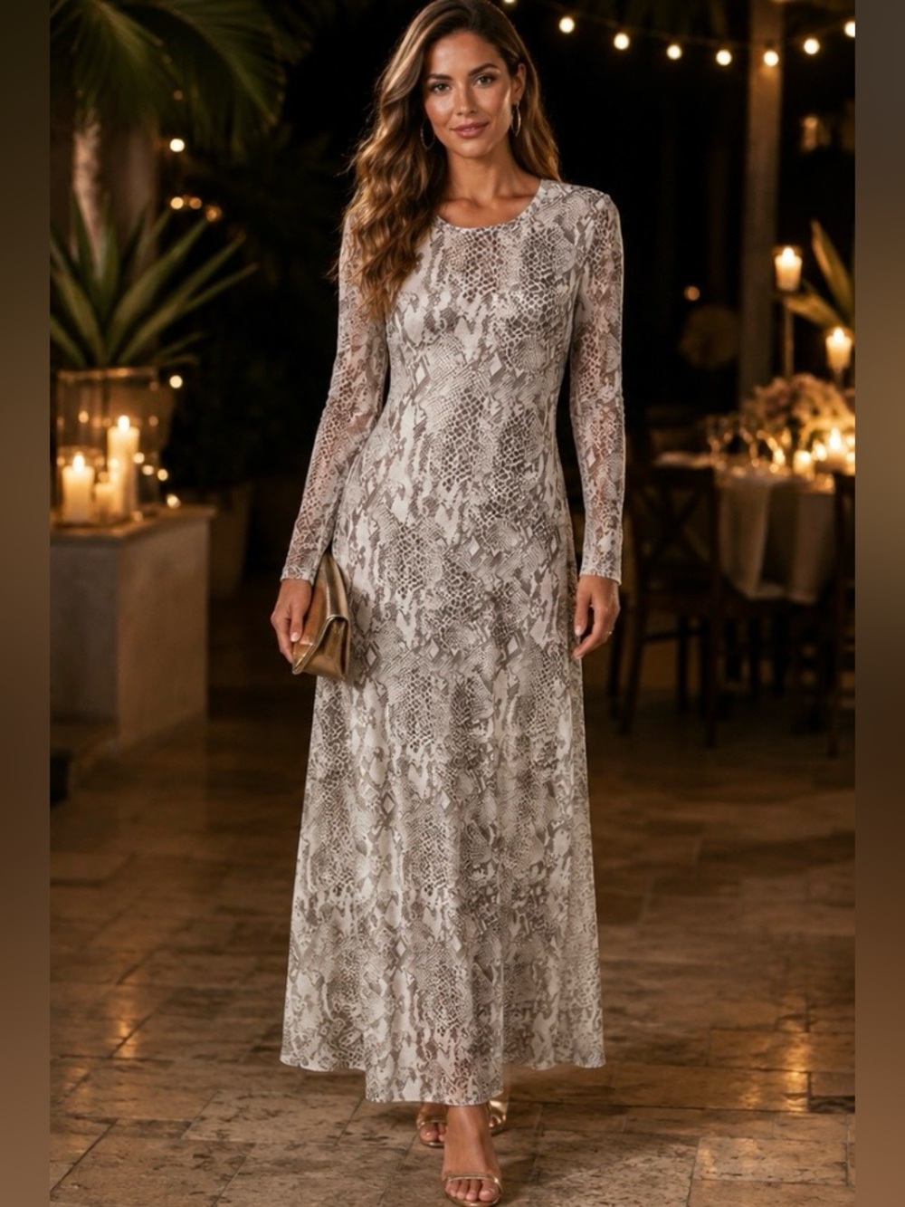 Women Large Snake Skin Print Maxi Dress Long Coquette Mob Wife Boss Glam Animal
